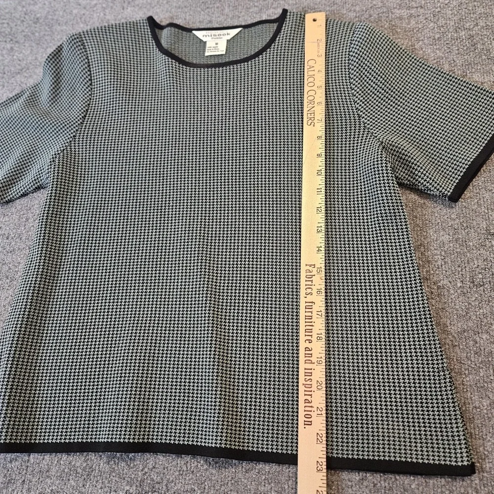 Misook Petite Shortsleeve Sweater Houndstooth Pullover Size Medium Contrast Trim